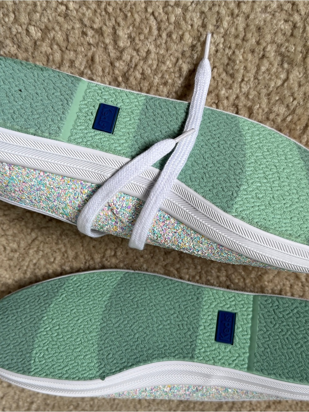 Keds Magnolia Bakery Women's Glitter Lace-Up Sneakers in White with Iridescence - Picture 4 of 6